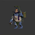 Fantasy Character And Blue Creature Design With Green Vines And Weapon