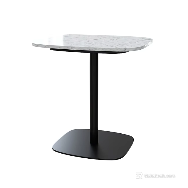 Modern Minimalist Side Table With White Marble Top And Black Square Base 3d model