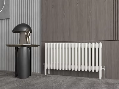 Modern Interior Design With White Radiator Against Wooden Wall And Minimal Decor 3d model