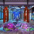 Cultural Center Showcasing Water Curtain Projection With Traditional Architecture And Colorful Lighting Effects