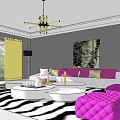 Modern Sofa And Coffee Table Set With Yellow Accent Chair Wall Art And Chandelier