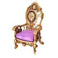 Luxurious Single Sofa With Gold Frame Intricate Carvings And Purple Cushion