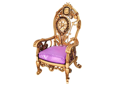 Luxurious Single Sofa With Gold Frame Intricate Carvings And Purple Cushion 3d model