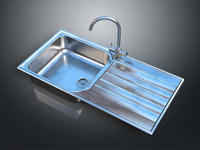 Stainless Steel Kitchen Sink With Faucet And Draining Board For Home Daily Use 3d model