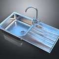 Stainless Steel Kitchen Sink With Faucet And Draining Board For Home Daily Use