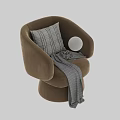 Beige Leisure Chair With Plaid Pillow And Blanket Curved Armrests Round Base