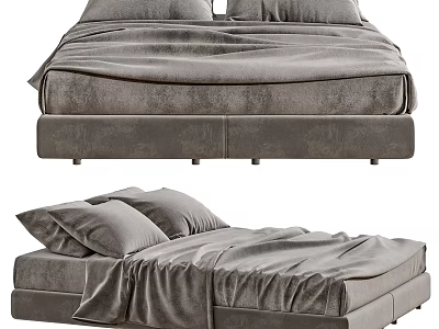 Modern Gray Velvet Double Bed With Plush Pillows And Soft Bedspread Frame 3d model