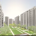 Modern High-Rise Residential Buildings With Glass Curtain Walls Green Garden And Sunlight