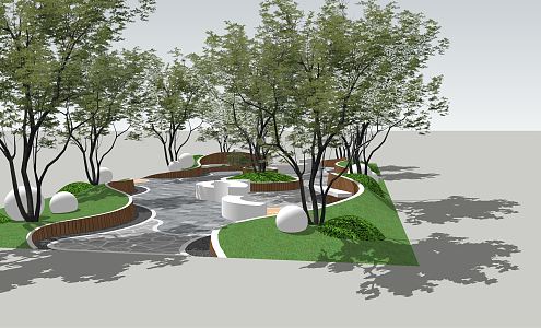 Modern Tree Pond Street Garden 3d model