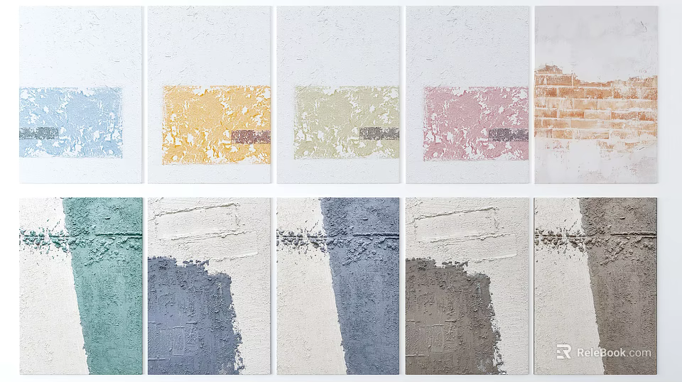 Various Colored Wall Paint Samples With Different Textures For Interior Design 3d model 