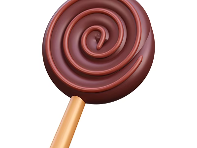 Sweet Chocolate Swirl Lollipop On Wooden Stick With Glossy Surface 3d model