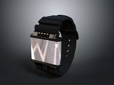 Stylish Black Smartwatch With Metallic Face And Silicone Strap 3d model