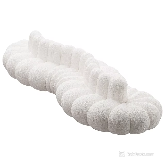 White Plush Irregular Shaped Sofa with Rounded Segmented Design and Modern Aesthetic 3d model