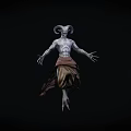Horned Gray Skinned Muscular Mythical Game Movie Character With Tattered Skirt