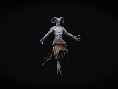 Horned Gray Skinned Muscular Mythical Game Movie Character With Tattered Skirt 3d model