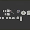 Multiple Stacked Building Models With Various Colors And Circular Bases On Reflective Surface