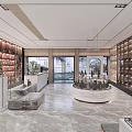 Liquor Store Modern Interior With Display Shelves Central Counter And Marble Floor