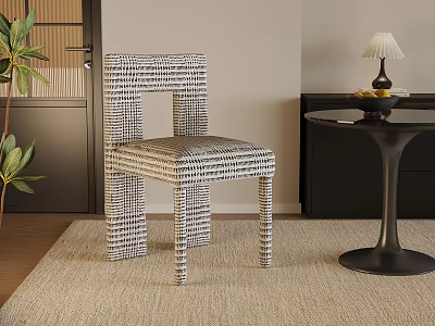 Modern Black And White Striped Dining Chair In Living Room With Rug And Side Table 3d model