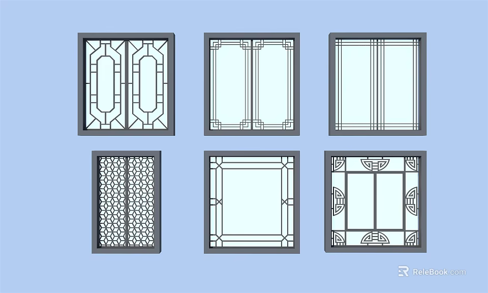 Casement Windows With Various Designs And Different Pane Patterns And Decorative Details 3d model
