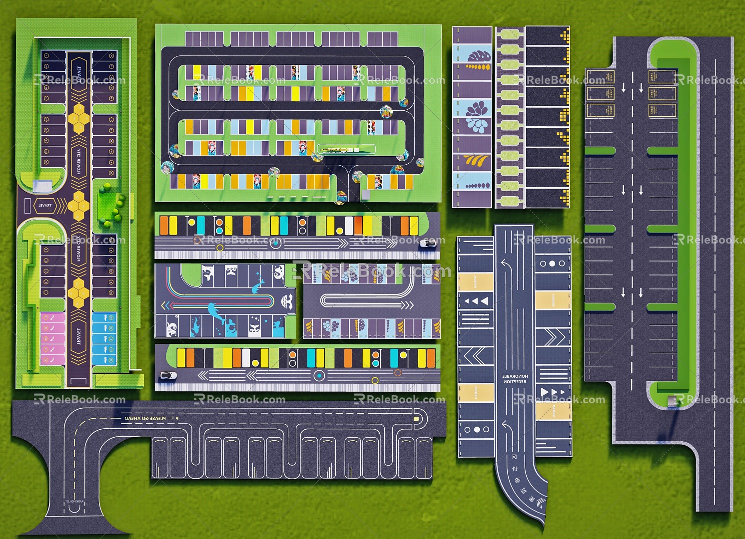 Parking Lot Demonstration Area Parking Space Display Area Parking Lot Creative Parking Lot Ground Line Painting Ecological Parking Lot Combination 3d model