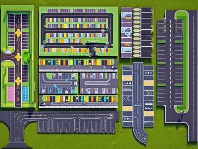 Parking Lot Demonstration Area Parking Space Display Area Parking Lot Creative Parking Lot Ground Line Painting Ecological Parking Lot Combination 3d model