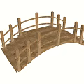 Wooden Landscape Bridge With Curved Design Steps And Railings In Garden