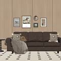 American three-person sofa multi-person sofa floor lamp hanging picture 3d model