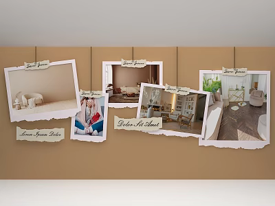 Stylish Photo Wall Featuring Home Interior Pictures And Decorative Handwritten Labels 3d model