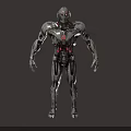 Futuristic Sci Fi Robot Character With Metallic Armor And Red Chest Accents