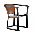 Contemporary Leather Armchair Design With Black Metal Frame And Brown Upholstery