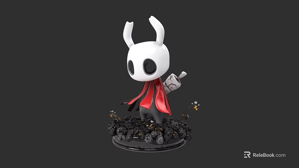 White Horned Game Character Figure With Red Cape And Black Base Fragments 3d model 