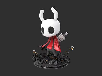 White Horned Game Character Figure With Red Cape And Black Base Fragments 3d model