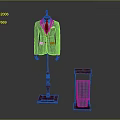Stylish Red Furniture Display Stand With Blue Plaid Fabric And Mannequin