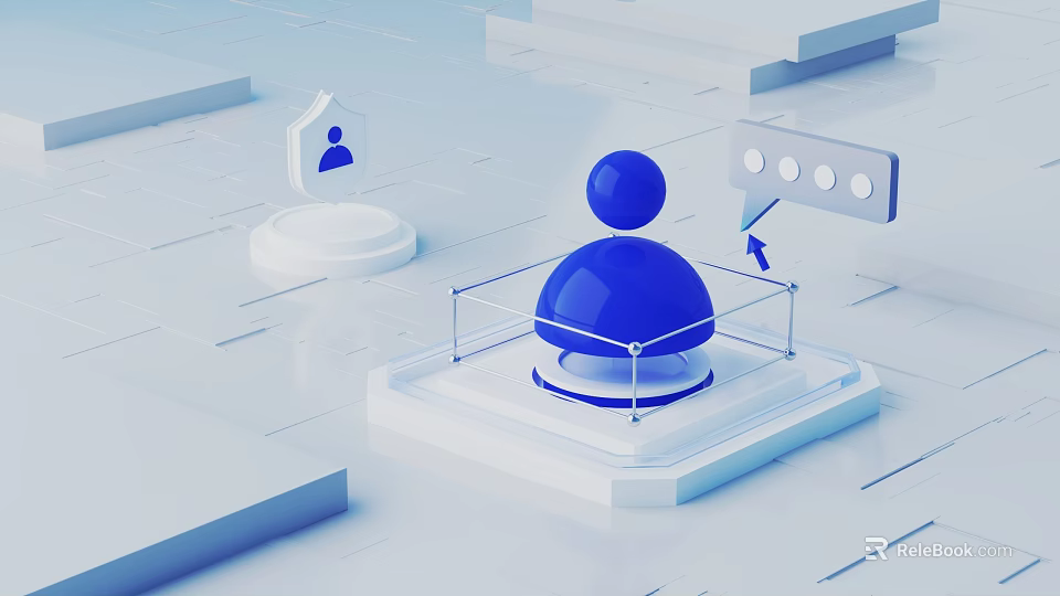 Cartoon Scene with Blue Character Standing on White Platform and User Icon Chat Bubble Elements 3d model 
