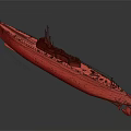 Detailed Warship Model with Red Bottom Gray Upper Hull and Intricate Deck Details