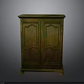 Vintage Wooden Cabinet With Double Doors Intricate Carvings And Green Gold Finish