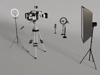 Complete Photography Equipment Setup With Tripod Ring Light Microphone And Reflector 3d model