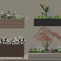 Stylish Plant Combinations In Wall Mounted And Floor Planters With Mixed Flowers And Small Trees