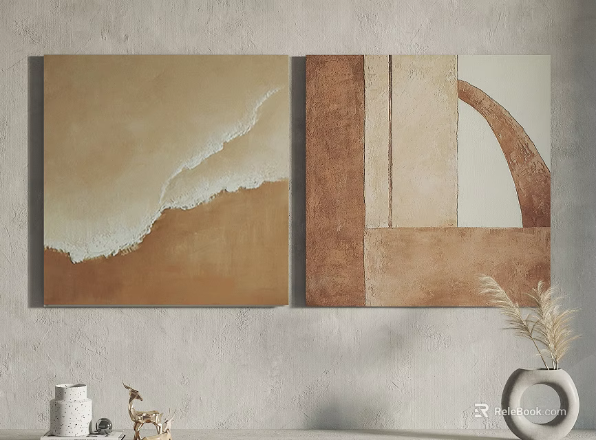 Abstract Wall Art With Beige Brown Tones Wave Texture And Geometric Shapes 3d model