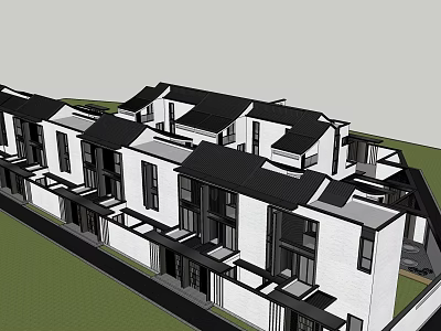 Modern Detached Villa Exterior With Black Roof White Wall And Large Windows 3d model