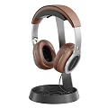 Premium Brown Leather Headphones Speaker with Metal Frame and Comfortable Ear Cups Stand