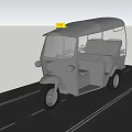 Electric Tricycle with Blue Canopy Yellow Warning Light Open Seats on Road