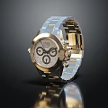 Luxury Chronograph Watch With Two Tone Stainless Steel Bracelet And White Dial
