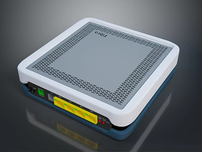 Modern Compact Network Device With White Perforated Top And Colored Indicators 3d model
