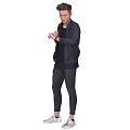 Man In Black Jacket Checking Watch With Backpack Dark Pants And White Sneakers
