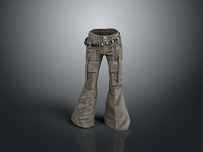Brown Cargo Pants With Multiple Pockets Flared Legs And Belt Design 3d model Brown Cargo Pants With Multiple Pockets Flared Legs And Belt Design 3d model