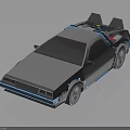 Retro Futuristic Silver Car With Blue Neon Lines And Roof Mounted Gadgets