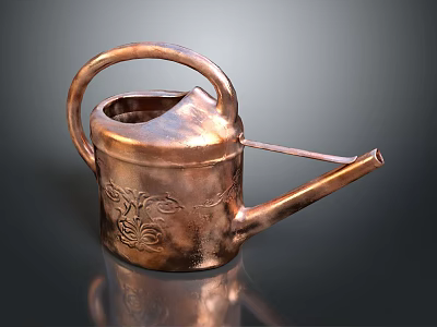 Vintage Copper Tea Pot with Engraved Patterns Curved Handle and Slender Spout 3d model