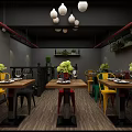 Japanese Restaurant Interior Design With Modern Wooden Tables Green Plants And Open Dining Area