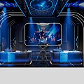 Modern KTV Interior With Blue Lighting LED Screen Stage And Tables 3d model